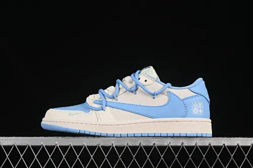 All categories Air Jordan Jordan series basketball shoes Air Jordan 1 Low High-end customized low-top sneakers Travis Scott x Fragment Design x Air Jordan 1 Low OG SP AJ1 LV joint sky blue drawstring low-top cultural casual sneakers DM6868-107